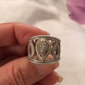 Judith Ripka 18k SS diamond Marina wide band  ring
